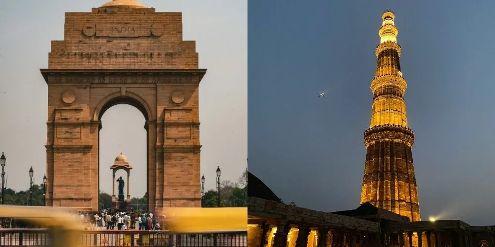 India Gate and Qutub Minar in Delhi