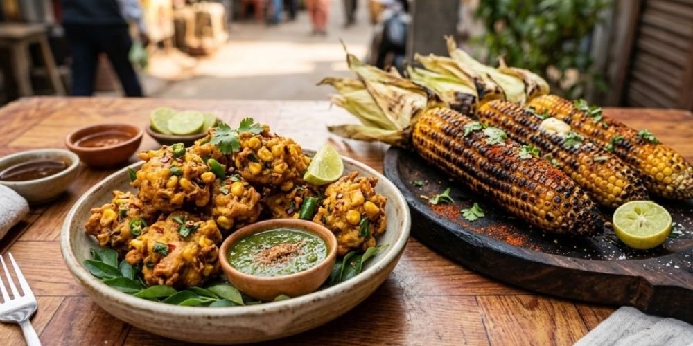 Corn Pakoras and Roasted Corn